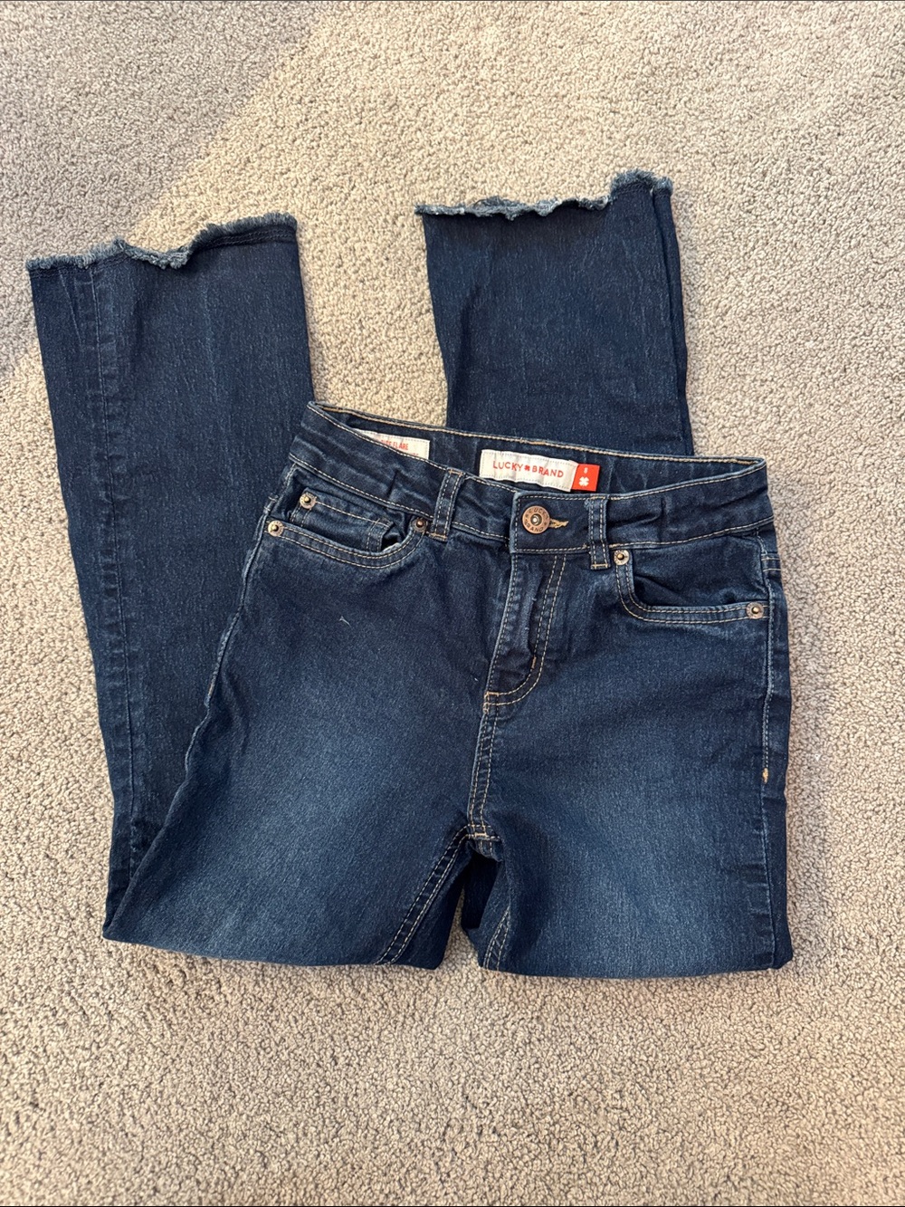 Dark Blue Girls Raw Hem Jeans